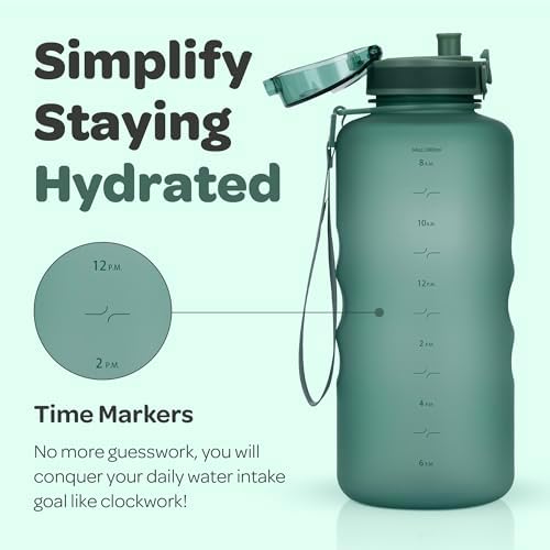Hydracy Water Bottle with Time Marker -Large BPA Free Water Bottle & No Sweat Sleeve -Leak Proof Gym Bottle with Fruit Infuser Strainer & Times to Drink -Ideal for Fitness Sports & Outdoors