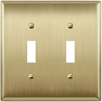 LIDER Toggle Light Switch Metal Wall Plate, Stainless Steel Switch Cover, Corrosion Resistant, Mid-Size 2-Gang 4.88" x 4.92", 201 Stainless Steel, LMWP-12M-BB, Brushed Brass