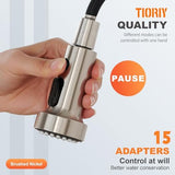 with 15 Adapters Pull Down Kitchen Sink Faucet Head Replacement, 3 Functions Plastic Kitchen Sink Sprayer Nozzle Replacement for Kitchen Faucet, Pause Mode (Brushed Nickel)