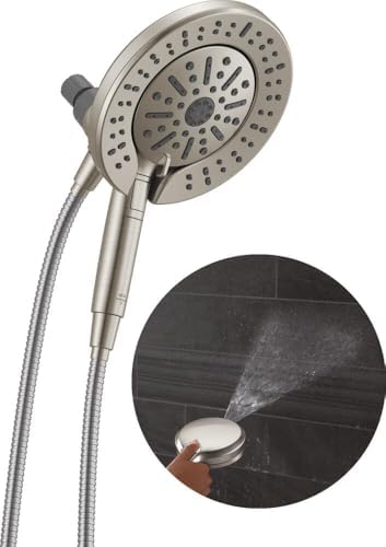 Delta Faucet 6-Setting In2ition 2-in-1 Dual Shower Head with ProClean Spray, Satin Nickel Round Shower Head with Hose, Hand Held Shower Head, Satin Nickel 75655SN