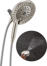 Delta Faucet 6-Setting In2ition 2-in-1 Dual Shower Head with ProClean Spray, Satin Nickel Round Shower Head with Hose, Hand Held Shower Head, Satin Nickel 75655SN