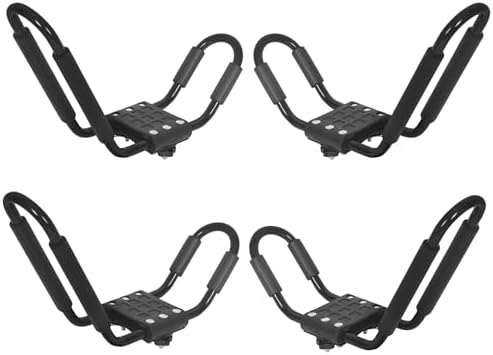 ECOTRIC Kayak Roof Rack J-Bar Rack HD Universal Kayak Carrier Holder Canoe Boat Surf Ski Board Roof Top Mounted on Crossbar for Car SUV Truck Set of 4