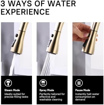 WEWE Brushed Gold Kitchen Faucet with Pull Down Sprayer, Single Handle Gold Kitchen Sink Faucet Stainless Steel Brass Copper Commercial RV 1 or 3 Hole, Champagne Bronze