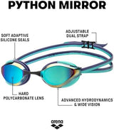 ARENA Unisex Python Racing Swim Goggles for Men and Women Anti-Fog No Leak Max Comfort Dual Strap, Mirror/Non-Mirror Lens