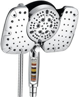 2-in-1 Shower Heads with Handheld 2.5GPM: 10” Rain Shower Head & Hand Held Shower Head, 10 Spray Settings Detachable Shower Head with ON/OFF Switch and 15-Stage Filter