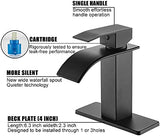 Bathroom Faucet Matte Black Modern Waterfall Bathroom Sink Faucet with Single Handle Suitable for 1 or 3 Holes,Supply Deck Plate and Hose