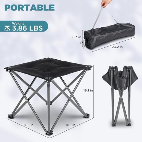 FUNDANGO Folding Camping Stool, 2 Pack 18.1 Inch Oversized Foot Stools 330 Lbs Heavy Duty Portable Padded Seat Anti-Slip Foots & Carry Bag for Fishing Outdoor Lawn Travel (Black)