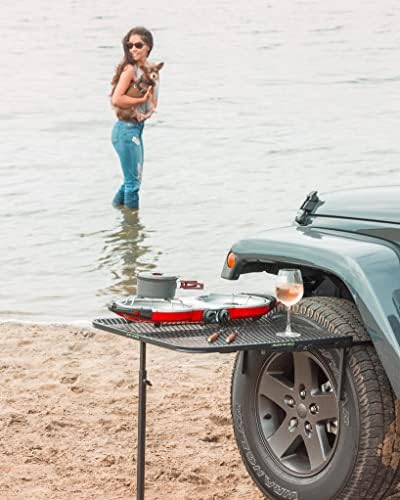 Vehicle Tire-Mounted Steel Camping, Travel, Tailgating and Outdoor Work Table, Black (Steel) , 29 x 23 x 1.5"