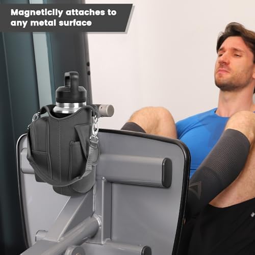 icolor Magnetic Gym Bag Water Bottle Carrier Holder with Phone Pockets & Shoulder Strap,5 Built-in Magnets Gym Bottle Pouch Sleeve,Magnetic Bag Gym Accessories Organizer for Men Women