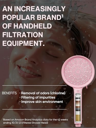 Cobbe Filtered Shower Head with Handheld, High Pressure 6 Spray Mode Showerhead with Filters, Water Softener Filters Beads for Hard Water - Remove Chlorine - Reduces Dry Itchy Skin, Pink