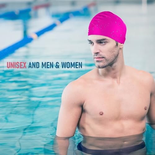 Womens Silicone Swim Cap for Long Hair,3D Ergonomic Design Silicone Swimming Caps for Women Kids Men Adults Boys Girls with Ear Plug and Nose Clip