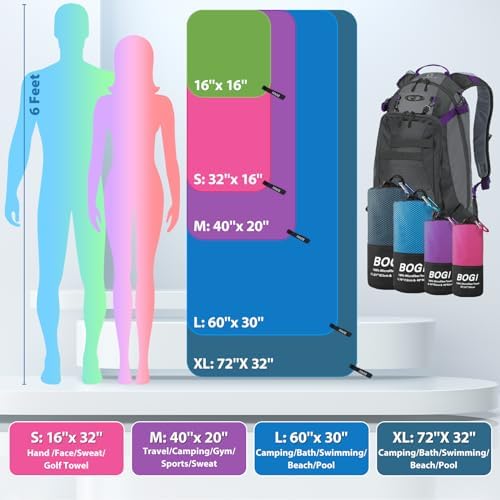 BOGI 4 Pack Microfiber Travel Sports Towel-Quick Dry Towel, Soft Lightweight Microfiber Camping Towel Absorbent Compact Travel Towel for Camping Gym Beach Bath Yoga Swimming Backpacking-4 pcs Medium