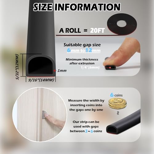 Weather Stripping Door Seal - Self Adhesive Weather Strip Silicone D Shaped Seal Strip for Door Frame/Window Seal (40FT Black 9/16" W × 15/32" T)