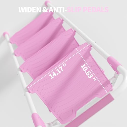 KINGRACK 4 Step Ladder, 900lbs Sturdy Step Stool with Handrail, Anti-Slip Wide Pedals, Foldable Stepladder for Home, Garage, Garden, Household, Pink, Pass 900LBS Testing