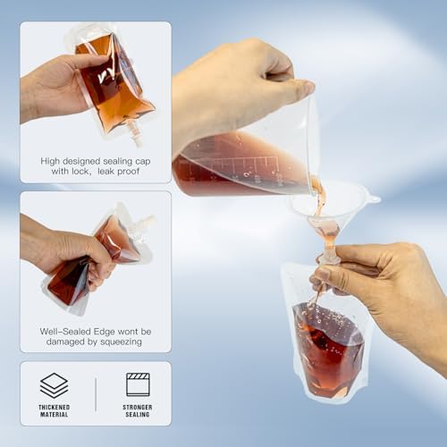 8&16OZ 8PCS Drink Bags, Reusable Spouted Pouches with Funnel for Drinking Liquid Beverage Juice,Stand Up Plastic Flasks for Travel Camping Outdoor Sport Concert Event,Leak-Proof Food Grade
