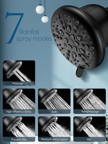 Cobbe Filtered Shower Head, 7 Modes High Pressure Shower Heads - 16 Stage Shower Head Filter for Hard Water for Remove Chlorine and Harmful Substances (Midnight Black Matte, 5 Inch Round)