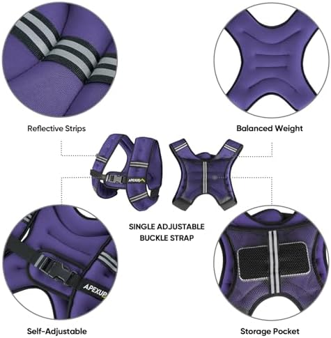 APEXUP Weighted Vest with 5lbs/10lbs/15lbs/20lbs/25lbs/30lbs Weights and Reflective Stripe, Weight Vest Men Women for Workout, Strength Training, Running