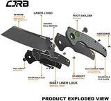 CJRB Crag Folding Pocket Knife, 3.43" AR-RPM9 Steel Blade Carbon Fiber Handle EDC Knife with Pocket Clip for Men Women Camping Survival Hiking, Grey (J1904)