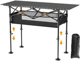 Height Adjustable Camping Table, Outdoor Folding Camping Table with Mesh Storage/Carrying Bag, Portable Aluminum Roll-up Table for Camping, Party, Backyard, BBQ