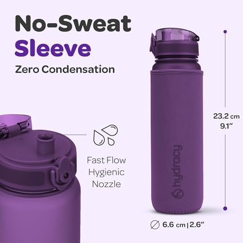 Hydracy Water Bottle with Time Marker -Large BPA Free Water Bottle & No Sweat Sleeve -Leak Proof Gym Bottle with Fruit Infuser Strainer & Times to Drink -Ideal for Fitness Sports & Outdoors