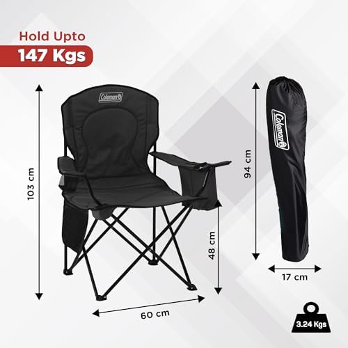 Coleman Portable Quad Camp Chair with 4-Can Cooler, Cushioned Seat & Back with Side Pockets & Cup Holder, Carry Bag Included