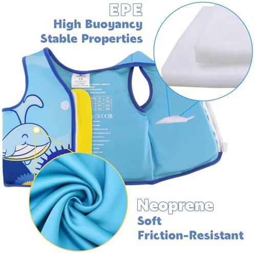 Pottwal Swim Vest for Kids - Swim Jacket for 1-2 Years (24-33LBS) - Buoyancy Aid Made of Neoprene & EPE - with Adjustable Crotch Strap