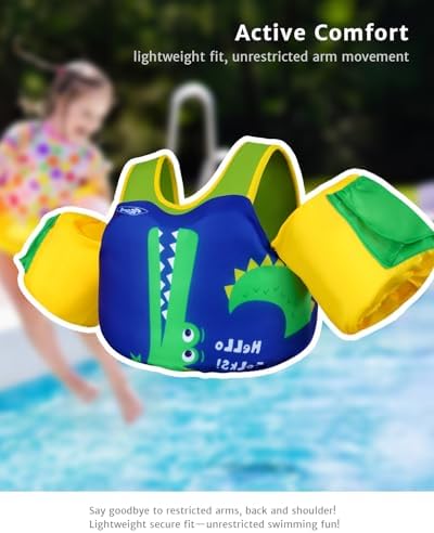 Toddler Swim Vest for 1-3-5,6,7,8,9 Years Old, Puddle Pool Floats Kids Jumper 20-30-50-60-70 Pounds, Swimming Arm Floaties with Shoulder Harness Arm Wings for Swimmies, Toddlers, Boys, Girls