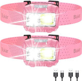 Headlamp Flashlight, 2-Pack Super Bright LED Rechargeable Headlight - Spotlight&Floodlight Combination, Sensor Control, 8 Modes,IPX5 Waterproof, 20+Hrs Runtime for Camping-Pink