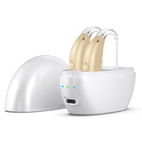Hearing Aids for Seniors,Rechargeable Hearing Amplifier with Noise Cancelling,Adjustable Volume Control,One Pair Hearing Assist Devices with Charging Box(White)