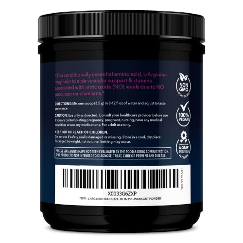 L-Arginine Powder - Nitric Oxide Supplement for Men and Women with L-Citrulline and Beet Root - Pre and Post Workout Support for Endurance and Recovery - Mixed Berry Flavor, 1 Month Supply (30 Scoops)