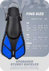 CAPAS Snorkel Fins, Swim Fins Travel Size Short Adjustable for Snorkeling Diving Adult Men Women Kids Open Heel Swimming Flippers
