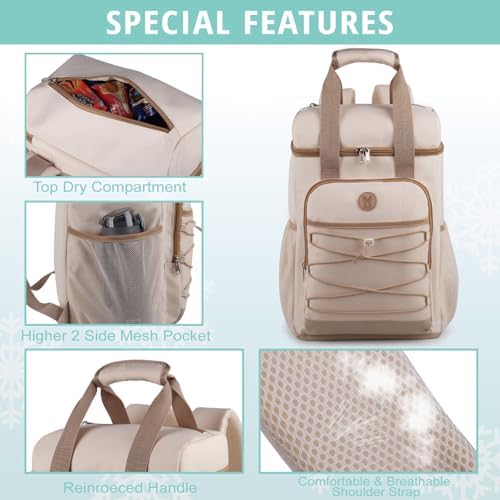 Cooler Backpack with Padded Top Handle, Lightweight Back Pack Coolers Insulated Leak Proof, Large Capacity Ice Chest for Women Men Beach Camping Picnic Fishing Hiking