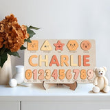 Personalized Wooden Name Puzzle with Numbers and Shapes, Custom Gift for Baby, 1st, Newborn Gift, Baby Shower, 1st Birthday, Educational Toys for Toddlers, Preschool Puzzle for Kids