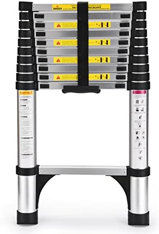 Telescoping Ladder, SocTone 10.5 FT Aluminum Lightweight Extension Ladder with 2 Triangle Stabilizers, Heavy Duty 330lbs Max Capacity, Multi-Purpose Collapsible Ladder for Household or Outdoor Work