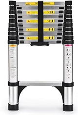 Telescoping Ladder, SocTone 10.5 FT Aluminum Lightweight Extension Ladder with 2 Triangle Stabilizers, Heavy Duty 330lbs Max Capacity, Multi-Purpose Collapsible Ladder for Household or Outdoor Work