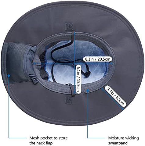 BASSDASH UPF 50+ Sun Fishing Hat Water Resistant with Detachable Neck Flap