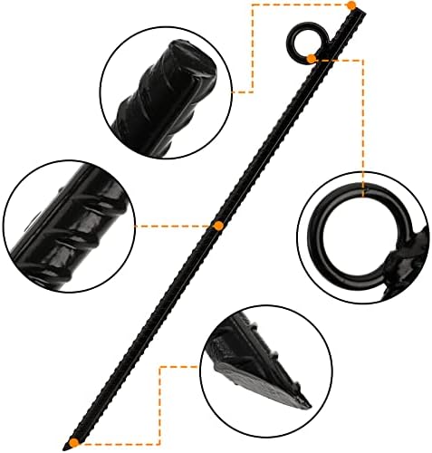 ZOOFOX 12 Pack 17 Inch Black Ground Anchor, Heavy Duty Steel Rebar Stakes with Loop, Reusable Tent Stakes for Outdoor Camping