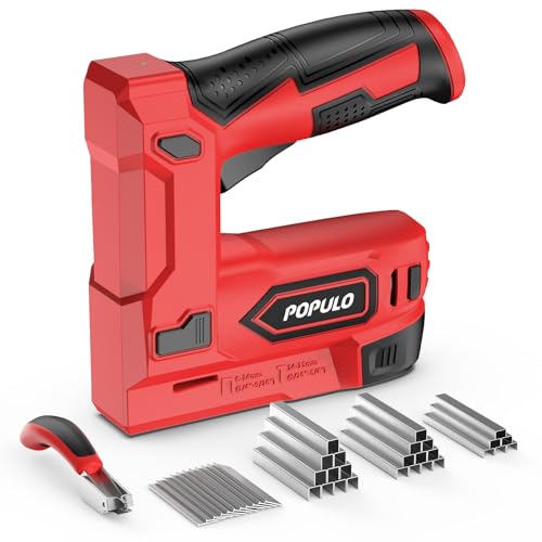 POPULO Electric Staple Gun, 2 in 1 Electric Stapler Tacker 4V Cordless Brad Nailer Kit, Battery Powered Nail Gun for Upholstery, Carpentry, DIY with Staple Remover, 1550 Staples and Nails