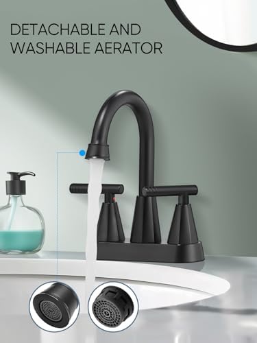 Cobbe Bathroom Faucets for Sink 3 Hole, 4 Inch with Pop Up Drain and 2 Supply Hoses, 2 Handle Centerset Bathroom Faucet for Sink Vanity, Midnight Black Matte, 2 Pack