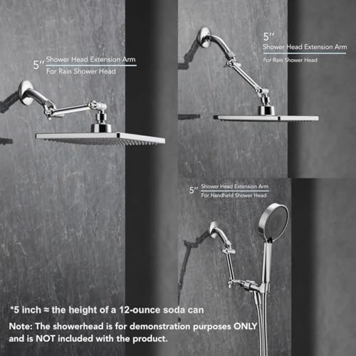 5 Inch Adjustable Shower Head Extension Arm With Locking Set Screw, Singing Rain Brass Chrome Angle Height Adjustable, Easy To Install, G1/2 Universal Connector Compatible (Chrome Finish)