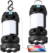 2 Pack Camping Lantern, Outdoor LED Camping Light, Rechargeable Flashlights with 1000LM, 6 Modes, 4000mAh Power Bank, IPX5 Waterproof Portable Emergency Camp Light for Hurricane Survival - Black