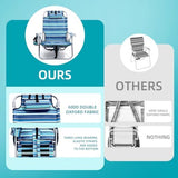 Beach Chairs for Adults Heavy Duty, Compact Portable Lay Flat Folding Chair with Backpack Straps and Large Cooler Pouch, Support to 350LBS (Stripes_Blue&Cyan)
