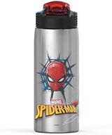 Zak Designs 27oz Marvel 18/8 Single Wall Stainless Steel Water Bottle with Flip-up Straw and Locking Spout Cover, Durable Cup for Sports or Travel (27oz, Spider-Man)