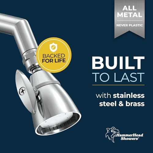 HammerHead Showers® ALL METAL 2 Inch High Pressure Shower Heads - CHROME – California Compliant 1.75 GPM Low Flow Rate - High Flow Shower Head with ADJUSTABLE SPRAY PATTERN - Fixed Shower Head