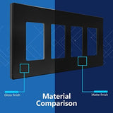 LIDER Matte Finish Quadruple Decorator Switch Cover, Screwless Wall Plate, Mid-Size 4-Gang 4.88" x 8.58", Polycarbonate Thermoplastic, UL Listed, LSWP-34M-BK, Black