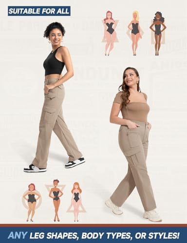 Moosehill Women's-Cargo-Hiking-Pants-High-Waisted Wide Leg Water Resistance Lightweight Stretch for Work Casual Outdoor