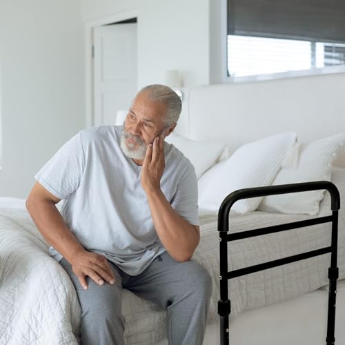 Vaunn Medical New Adjustable Bed Assist Rail Handle (Passed ASTM F3186–17 Safety Standard) and Hand Guard Grab Bar, Bedside Safety and Stability (Tool-Free Assembly) (Black)