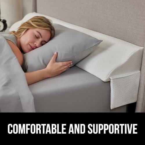 GORILLA GRIP Patent Pending Bed Wedge Pillow Headboard Gap Filler, Comfortable and Supportive High Density Foam Angled Pillows, Stay in Place Gripping Dots, Wedges Between Mattress, Twin/XL Size White