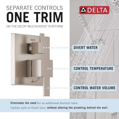 Delta Faucet Modern Raincan 2-Setting Shower Square System Including Rain Shower Head and Handheld Spray Brushed Nickel, Rainfall Shower System Brushed Nickel, Spotshield Stainless 342701-SP
