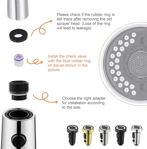 Kitchen Faucet Head Replacement with 15 Adapters, 3 Function Pull Down Kitchen Faucet Spray Head, Pull Out Kitchen Sink Tap Sprayer Nozzle, Chrome, Plastic